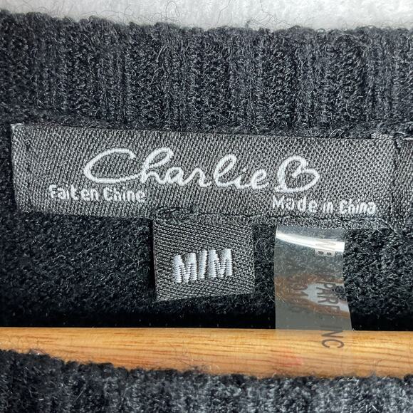 LOVE Sweater by Charlie B Black Long Sleeve Needle Felt Medium - Picture 7 of 12